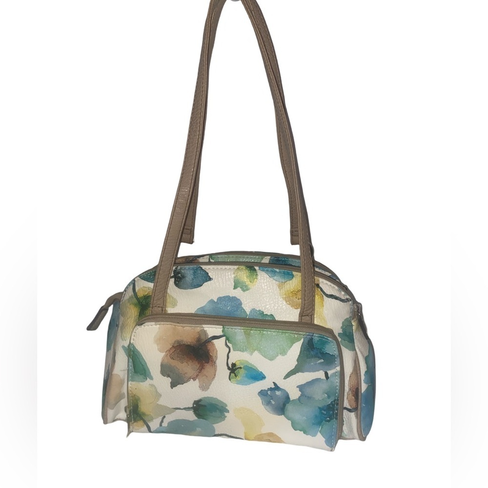 LAUREN SCOTT Double Strap Shoulder Bag Floral Spring Pattern Blue, Green, Tan - Picture 2 of 9